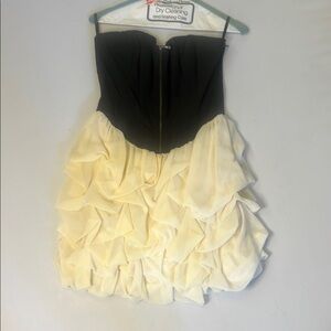 bebe Black and Cream Strapless Corset Bubble Dress